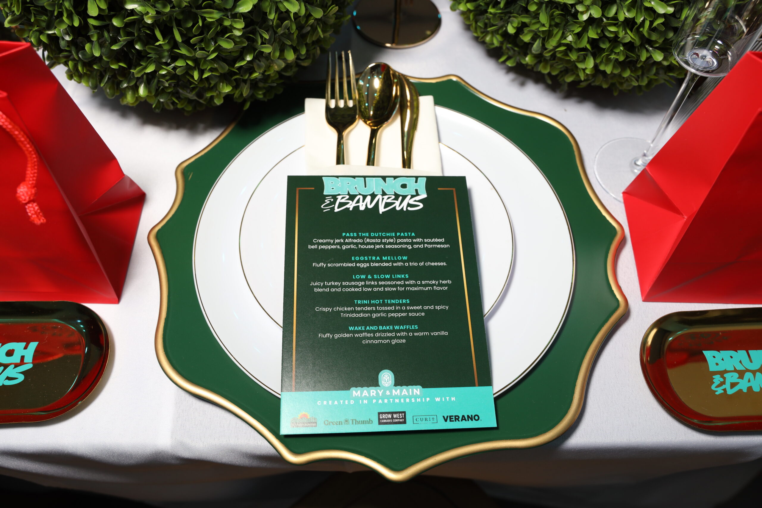 Stylish brunch table with plated food